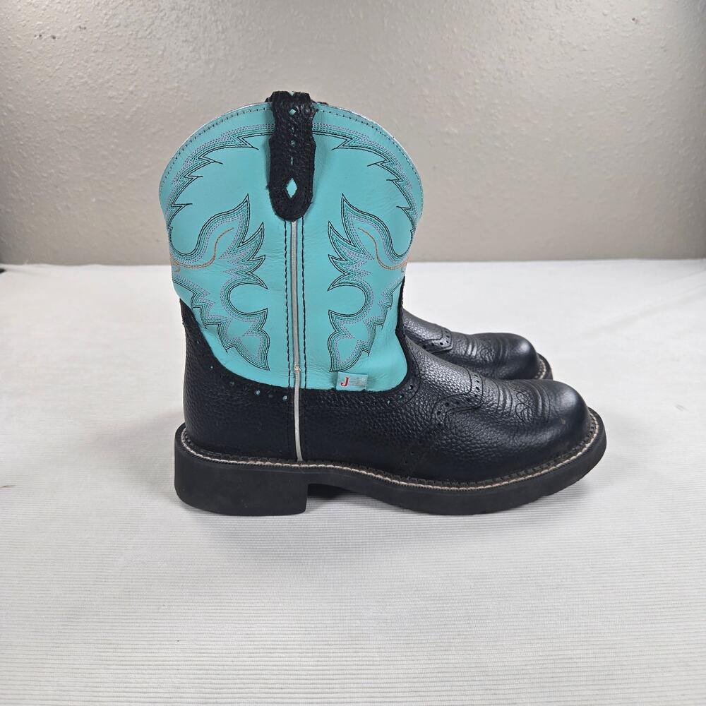 Justin Gypsy‎ Casual Black Deercow Cowhide Round Toe Western Aqua Boot Size 10B